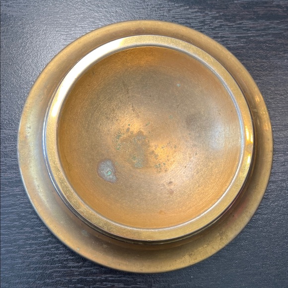 Antique Guilloche Enamel Floral Bouquet Brass Vanity Powder Box Jewelry Box - Picture 9 of 12